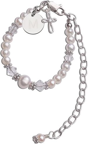 14K Gold-Plated Cherished Babe to Bride Cross Bracelet Gift for Infant Baby Baptism, Christening or Dedication with Cultured Pearls in Saudi Arabia