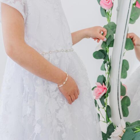 14K Gold-Plated Cherished Babe to Bride Cross Bracelet Gift for Infant Baby Baptism, Christening or Dedication with Cultured Pearls in Saudi Arabia