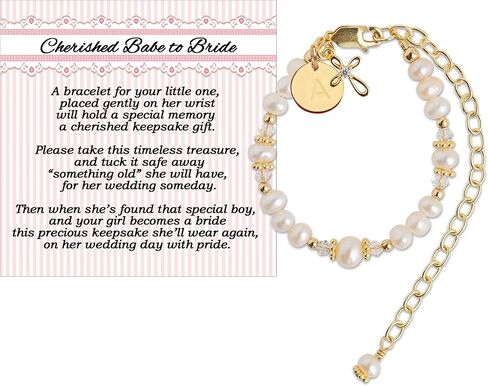 14K Gold-Plated Cherished Babe to Bride Cross Bracelet Gift for Infant Baby Baptism, Christening or Dedication with Cultured Pearls in Saudi Arabia