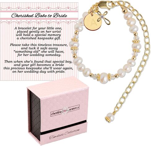 14K Gold-Plated Cherished Babe to Bride Cross Bracelet Gift for Infant Baby Baptism, Christening or Dedication with Cultured Pearls in Saudi Arabia