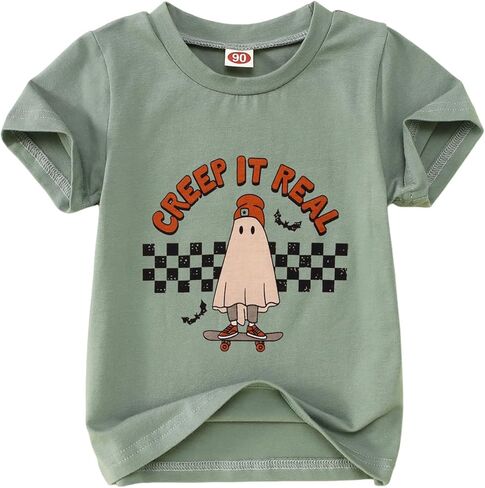 CM C&M WODRO Toddler Halloween Shirt Baby Boy Girl Retro Ghost Skateboarding Tees Cute Spooky Season Creep It Real Clothes in Kuwait
