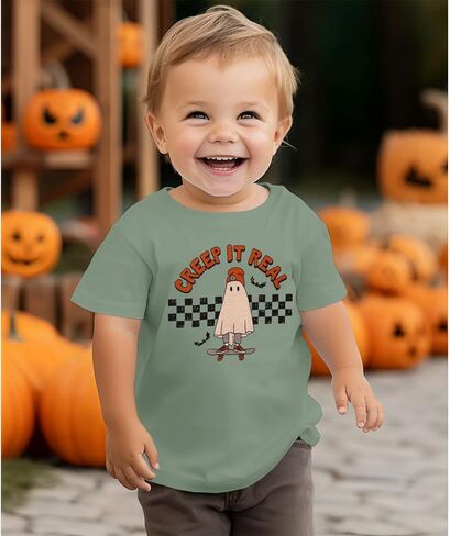 CM C&M WODRO Toddler Halloween Shirt Baby Boy Girl Retro Ghost Skateboarding Tees Cute Spooky Season Creep It Real Clothes in Kuwait