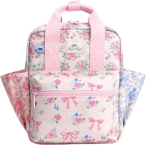 Itzy Ritzy Toddler Backpack - Daycare Bag - Features Adjustable Shoulder Straps, 2 Side Pockets & Spacious Interior with Wipeable Fabric Lining & Name Label, Ribbons & Roses Backpack in Kuwait