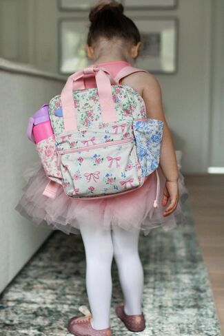 Itzy Ritzy Toddler Backpack - Daycare Bag - Features Adjustable Shoulder Straps, 2 Side Pockets & Spacious Interior with Wipeable Fabric Lining & Name Label, Ribbons & Roses Backpack in Kuwait