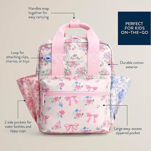 Itzy Ritzy Toddler Backpack - Daycare Bag - Features Adjustable Shoulder Straps, 2 Side Pockets & Spacious Interior with Wipeable Fabric Lining & Name Label, Ribbons & Roses Backpack in Kuwait