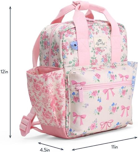Itzy Ritzy Toddler Backpack - Daycare Bag - Features Adjustable Shoulder Straps, 2 Side Pockets & Spacious Interior with Wipeable Fabric Lining & Name Label, Ribbons & Roses Backpack in Kuwait