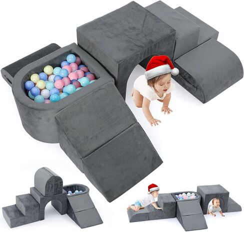 Foam Climbing Blocks for Toddlers-K6, 6 PCS Climbing Toys for Toddlers 1-3 Inside with Baby Ball Pit and Soft Play Tunnel for Kids' Indoor Climbers&Play Structures (Grey, Balls Not Included) in Saudi Arabia