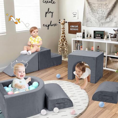 Foam Climbing Blocks for Toddlers-K6, 6 PCS Climbing Toys for Toddlers 1-3 Inside with Baby Ball Pit and Soft Play Tunnel for Kids' Indoor Climbers&Play Structures (Grey, Balls Not Included) in Saudi Arabia