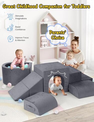Foam Climbing Blocks for Toddlers-K6, 6 PCS Climbing Toys for Toddlers 1-3 Inside with Baby Ball Pit and Soft Play Tunnel for Kids' Indoor Climbers&Play Structures (Grey, Balls Not Included) in Saudi Arabia