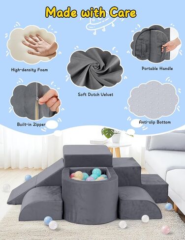 Foam Climbing Blocks for Toddlers-K6, 6 PCS Climbing Toys for Toddlers 1-3 Inside with Baby Ball Pit and Soft Play Tunnel for Kids' Indoor Climbers&Play Structures (Grey, Balls Not Included) in Saudi Arabia