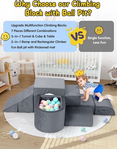 Foam Climbing Blocks for Toddlers-K6, 6 PCS Climbing Toys for Toddlers 1-3 Inside with Baby Ball Pit and Soft Play Tunnel for Kids' Indoor Climbers&Play Structures (Grey, Balls Not Included) in Saudi Arabia