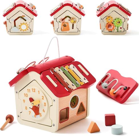 let's make Wooden Activity Cube 10-in-1 Montessori Toys Multi-Functional House Educational Toys Sensory Learning Activity Cube for Toddlers Babies 1st Birthday Gift in Saudi Arabia