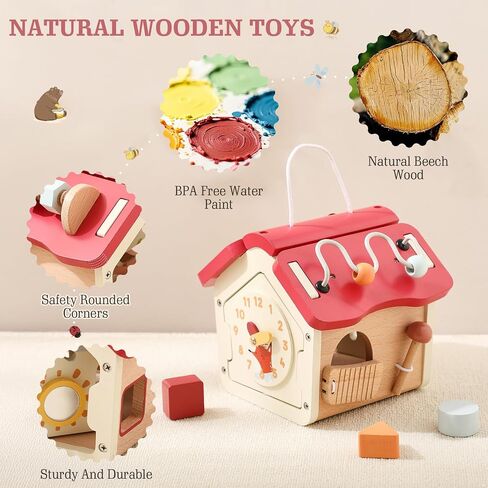 let's make Wooden Activity Cube 10-in-1 Montessori Toys Multi-Functional House Educational Toys Sensory Learning Activity Cube for Toddlers Babies 1st Birthday Gift in Saudi Arabia