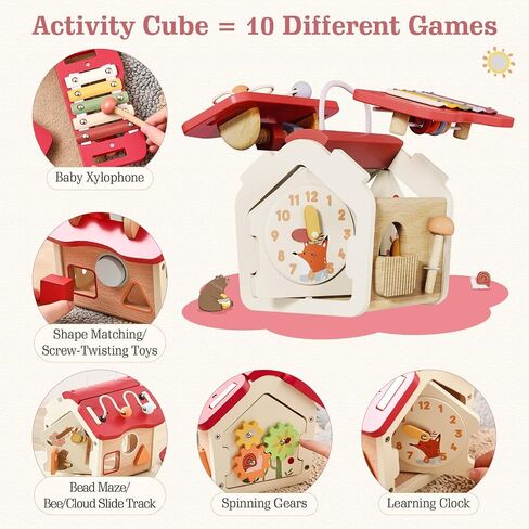 let's make Wooden Activity Cube 10-in-1 Montessori Toys Multi-Functional House Educational Toys Sensory Learning Activity Cube for Toddlers Babies 1st Birthday Gift in Saudi Arabia