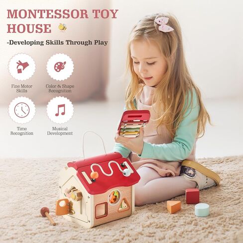 let's make Wooden Activity Cube 10-in-1 Montessori Toys Multi-Functional House Educational Toys Sensory Learning Activity Cube for Toddlers Babies 1st Birthday Gift in Saudi Arabia