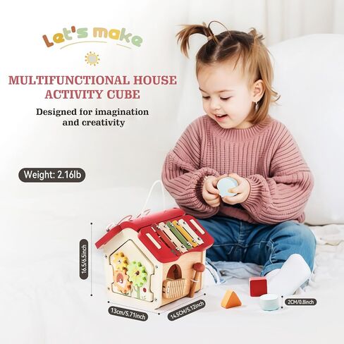 let's make Wooden Activity Cube 10-in-1 Montessori Toys Multi-Functional House Educational Toys Sensory Learning Activity Cube for Toddlers Babies 1st Birthday Gift in Saudi Arabia