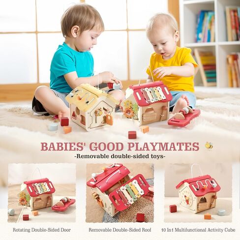 let's make Wooden Activity Cube 10-in-1 Montessori Toys Multi-Functional House Educational Toys Sensory Learning Activity Cube for Toddlers Babies 1st Birthday Gift in Saudi Arabia