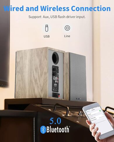 مكبرات صوت على رف الكتب من BESTISAN SR04F-01 مع منفذ بلوتوث ومنفذ فرعي، ومكبرات صوت ستيريو RCA تعمل بالطاقة للأقراص الدوارة، ومشغل التسجيل، وسطح المكتب، والتلفزيون، ومدخل RCA، زوج in Saudi Arabia