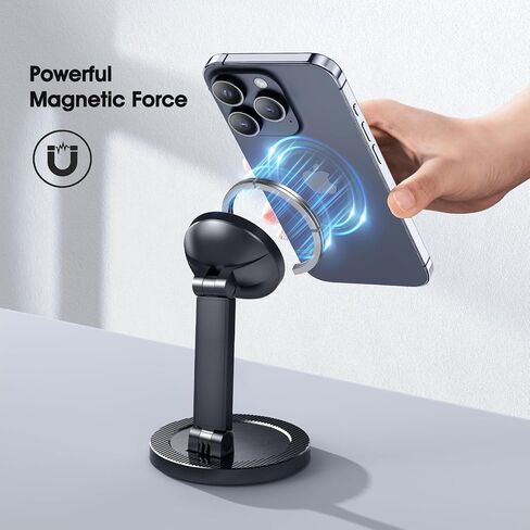 Magnetic Phone Stand for Desk Mag-Safe Phone Holder Adjustable Angle Phone Stand with 360° Rotation Folding Cell Phone Stand Compatible with iPhone 16 15 14 13 12 Series in Saudi Arabia