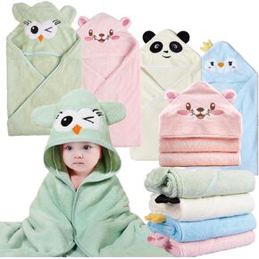kmilro 4 Styles Hooded Baby Towels, Premium Coral Fleece Ultra Soft Absorbent 32 x 32 Inch Unisex Baby Bath Towel for Newborns, Toddlers, and Kids, Natural Baby Stuff Towel with Hood for Boy and Girl