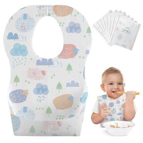 Babebay Disposable Baby Bibs, 30 Pcs Individually Packaged Baby Bibs with Catcher and Leakproof Liner for Baby Boys and Girls