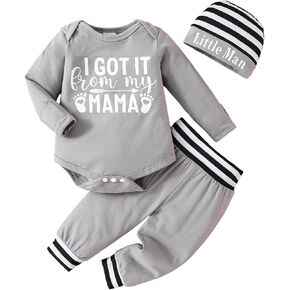 MVUOCR Toddler Baby Boy's Outfits Fall Clothes Set Print Long Sleeve Pants Sets and Hat Soft Baby Coming Home Hospital Romper