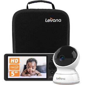Levana Ella Video Baby Monitor No WiFi, 2 720P HD PTZ Cameras & 5" 720P HD Monitor, 22 Hours Battery Life, Upto 1000ft Range, Premium Carrying Case, Two Way Talk, Night Vision, Additional Power Cable
