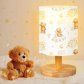 VIHOSE Kids Table Lamp for Bedroom Kids Bedside Lamp with Linen Wooden Nightstand Lamp Cartoon Nursery Lamp Lampshade for Girls Boys Living Room (Transportation)