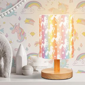 VIHOSE Kids Table Lamp for Bedroom Kids Bedside Lamp with Linen Wooden Nightstand Lamp Cartoon Nursery Lamp Lampshade for Girls Boys Living Room (Transportation)