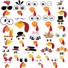 28 Pcs Turkey Face Vinyl Decals Turkey Faces DIY Craft Vinyl Art Stickers, Turkey Face Wall Decals Stickers Halloween Fall Thanksgiving Christmas Glass Window Sticker