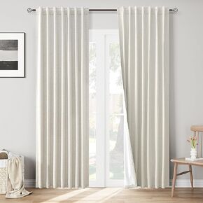 Joywell Linen Natural Cream Beige Full Blackout Curtains 84 Inch Long 2 Panels Set for Bedroom Living Room,Back Tab Rod Pocket Room Darkening Thermal Insulated Black Out Window Drapes,52x84 Inches