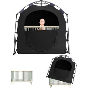 Blackout Tent for Pack and Play, Baby Sleep Pod, Portable Blackout Cover, Travel Crib Canopy, 1-Click Set Up Sleep Pod Blocks 95% of Light（Black）