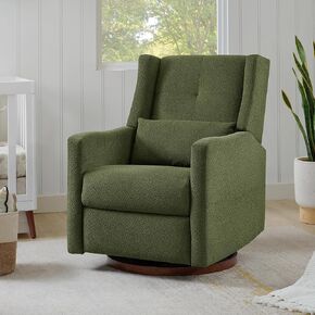 Upholstered Recliner Swivel Glider Nursery Chair Reclining Performance Fabric Rocker with Metal Base,Basketweave,Cream