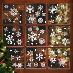 AOWDIAO 394 Pcs Snowflake Window Clings - Christmas Decorations Indoor, 12 Sheets Large White Double-Sided Xmas Snowflake Window Stickers for Glass, Winter Holiday Decor for Home, Office, Party