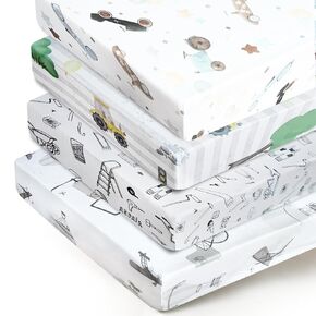 Stretchy Fitted Crib Sheet for Unisex Baby 4 Pack for 52 * 28 inches Standard Crib and Toddler Mattress,Breathable and Softness Baby Sheet（Animals)