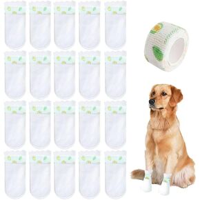 20 PCS Disposable Dog Booties Disposable Proof Dustproof Dog Shoes Replacement Dog Feet Covers Shoes with Adjustable Self-Adhesive Bandage Disposable Dog Shoes for Indoor and Outdoor Use