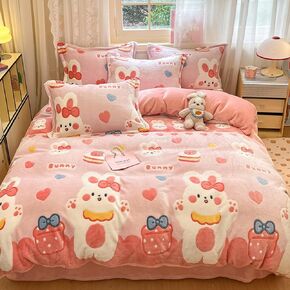 MorroMorn Twin Bedding Sets, Pink Rainbow Duvet Cover Set, Fluffy Comforter Covers Blanket Ultra Soft Kawaii Cute for Girls Kids Toddler Teen Women Twin/Twin XL Size