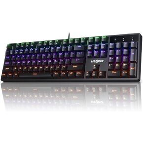 RGB Mechanical Gaming Keyboard Blue Switch, 104 Keys Full-Size Light Up Keyboard with 11 Backlit Modes, Anti-Ghosting, Double-Shot ABS Keycaps, USB Wired Computer Keyboard for Windows PC Gamer