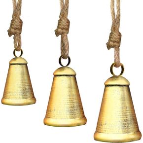 Christmas Bells for Decoration, Set of 3 Harmony Cow Bells, Vintage Handmade Rustic Hanging Bells, Metal Vintage Decorative Bells with Jute Hanging Rope