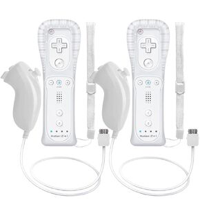 Degulan Motion Plus Wii Remote and Nunchuck Controller, Wireless Controllers Compatible with Wii/Wii U with Silicone Case and Wrist Strap (Black)