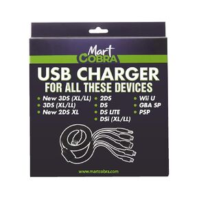 Mart Cobra 5 in 1 USB Charger Cable for new 3DS XL/LL,3DS XL/LL,new 2DS XL,DSi,GBA SP, 2DS, DS Lite Charger, Wii U Gamepad, PSP, Compatible 3DS Charger, Nintendo DS Charger, Gameboy Advance SP Charger