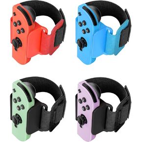 [4 عبوات] سوار معصم لـ Just-Dance 2025 2024 2023 2022 Nintendo Switch/لـ Zumba Burn It Up، حزام لمقبض Joy-Con، حزام معصم قابل للتعديل من MENEEA للمراهقين البالغين والأطفال، أسود وأحمر وأزرق لطيف على البشرة