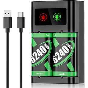 Xbox Rechargeable Battery Pack for Xbox Controller, 2x6240mWh Rechargeable Batteries Pack for Xbox One/Xbox Series X|S Xbox One S/Xbox One X/Xbox One Elite Controller, Xbox Battery Pack with Charger