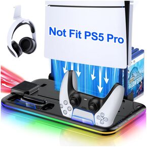 Cooling Station for PS5 / PS5 Slim Console, Vertical Stand with Dual Controller Charger for PlayStation 5, 3-Level Cooling Fan & RGB LED for PS5/ 2023 PS5 Slim, Charging Station for PS5, Black