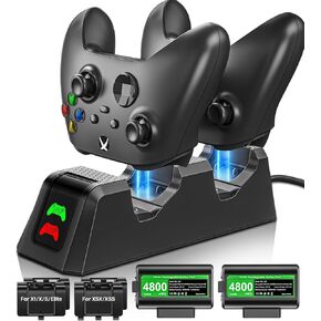 Rechargeable-Battery-Pack-for-Xbox-Controller, 2x4800mWh Batteries Pack with Charging Station for Xbox One/Xbox Series X|S Xbox One S/Xbox One X/Xbox One Elite Controller Charger Dock Accessories