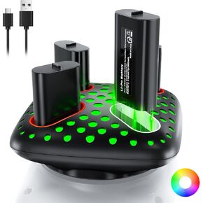 Rechargeable Batteries Packs for Xbox Controller, 4X5180mWh Xbox One Controller Battery Packs with Lights Charger Station for Xbox Series X|S, Xbox One S/One X/Elite Controllers Accessories (Style 1)