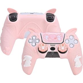 GeekShare PS5 Controller Skin Set,Soft Silicone Protective Cover Case for PS5 Wireless Controller with 2 Thumb Grip Caps and 1 Sticker - Gothic Bunny