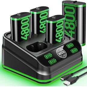 Kytok Fast Charging 4 x 4800mWh Rechargeable Battery Pack for Xbox One/Xbox Series X|S, Rechargeable Batteries for Xbox Controller with Charger Station for Xbox One/One S|X/Elite, Xbox Accessories Kit