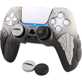 Grip Cover for PS5 Controller - Anti-Slip Silicone with Mask Motif, Eye Joystick Caps,Daoist-Inspired (Gray/Black)