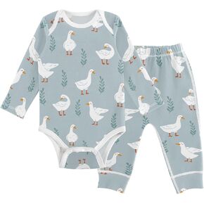 vvfelixl Baby Bodysuits Pants Sets White Gooses Long Sleeve Baby Clothes for Boys Girls 0-24M